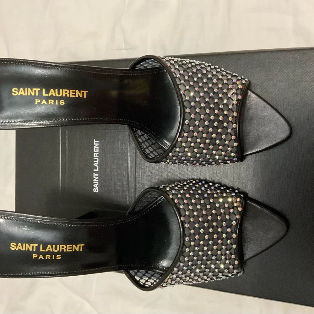 Saint Laurent Women's Liz Embellished High Heel Slide Sandals size 38 - Picture 6 of 16